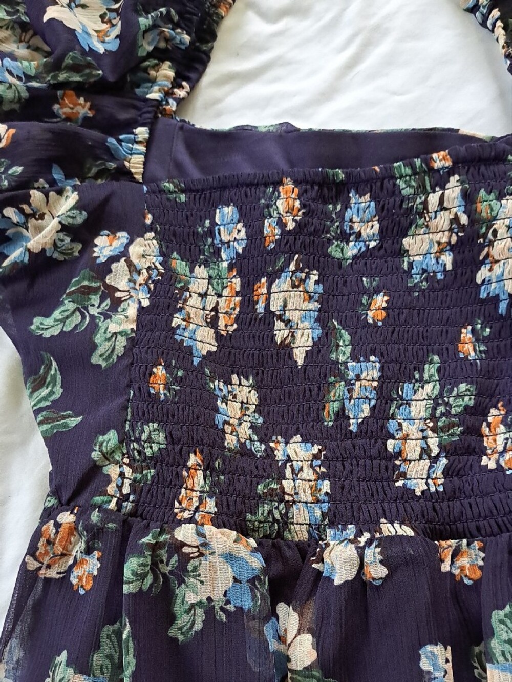 NWT LC Lauren Conrad Navy Floral Romantic Puff-Sleeve Midi Dress Garden Party M - Picture 9 of 16